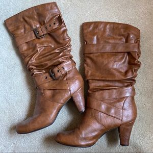 Madden Girl tan slouch heeled boot
